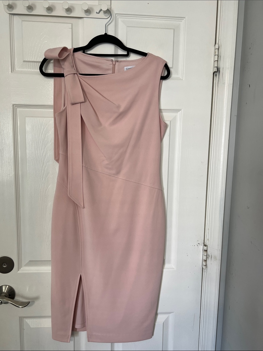 Calvin Klein Blush Pink One-Shoulder Midi Dress with Bow